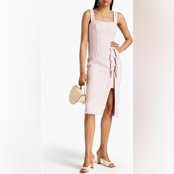 NWT Rebecca Vallance Celestina Knotted Crepe Dress Pink Midi Size 2 - Picture 12 of 13